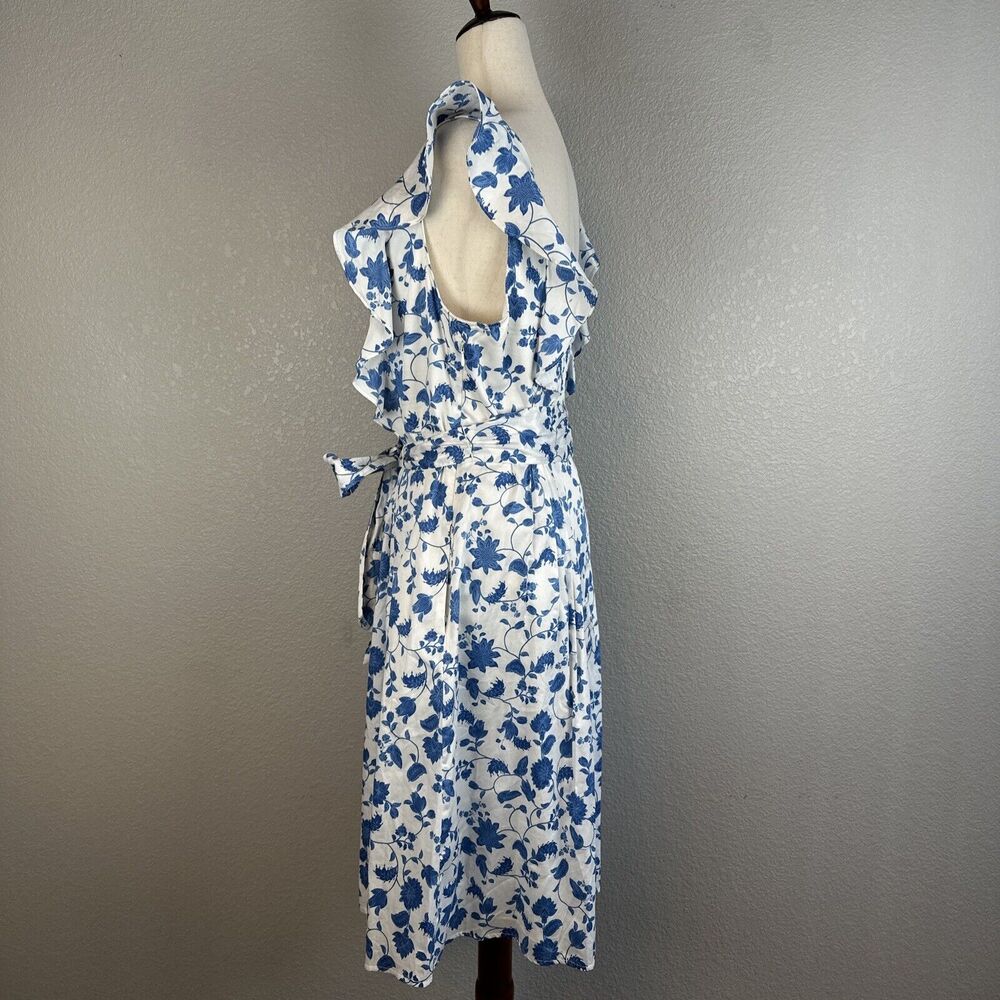 Gal Meets Glam Olivia Dress Size 14 Blue White Floral Ruffle Sleeve Pockets Belt - Picture 3 of 8